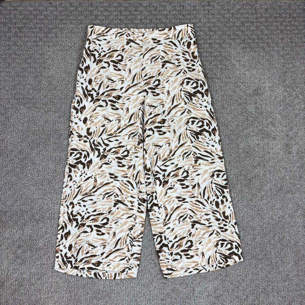 Tahari Pants Women Large Brown Linen Wide Leg Cropped Beach Capsule Coastal Boho